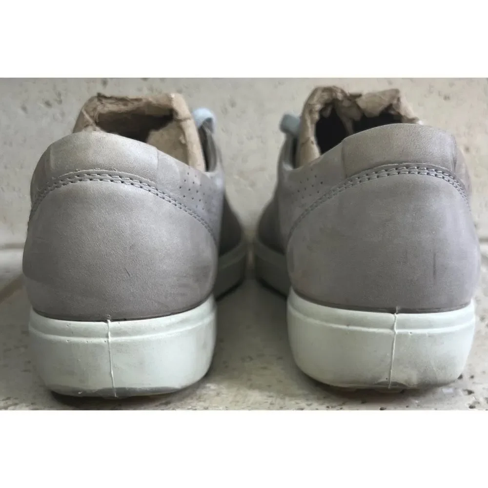 ECCO Women's Soft 7 Perforated Tie Sneaker Warm Grey Nubuck Size 9